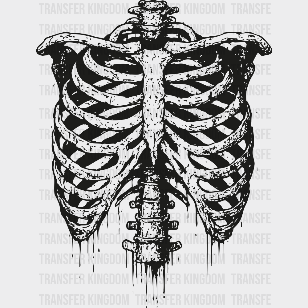Ribcage B&W - Halloween DTF Transfer Adult Unisex - S & M (10’’) / Dark Color Design (See Imaging)
