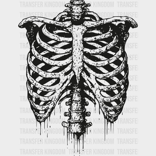 Ribcage B&W - Halloween DTF Transfer Adult Unisex - S & M (10’’) / Dark Color Design (See Imaging)