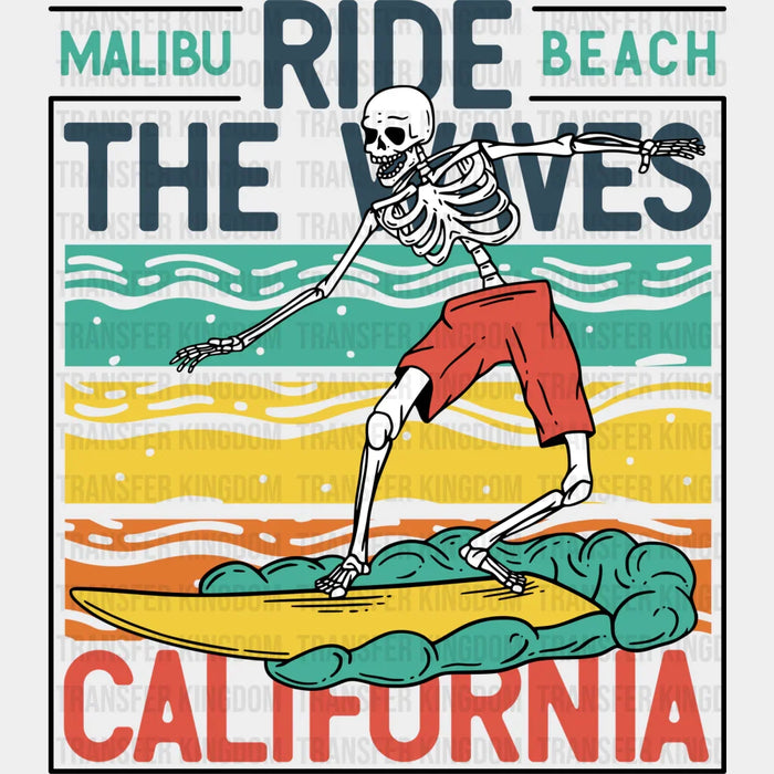 Ride The Waves Skeleton Design - Surfing DTF Heat Transfer