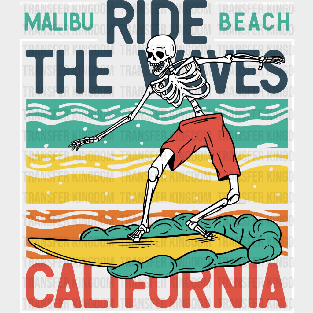 Ride The Waves - Surfing Dtf Heat Transfer Unisex S & M (10’’) / Light Color Design (See Imaging)