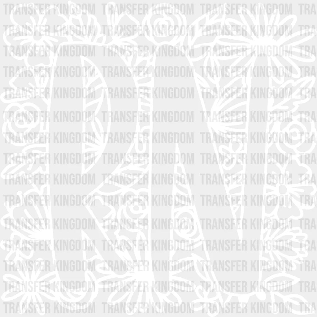 Rn Floral Design - Registered Nurse Dtf Transfers Unisex S & M (10’’) / Light Color See Imaging