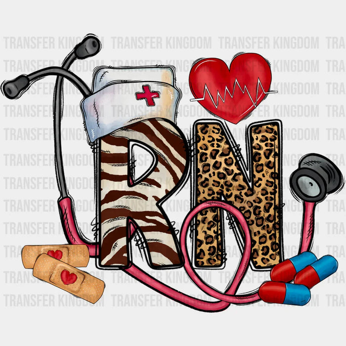 RN Leopard Stethoscope Heart Design - Registered Nurse DTF Transfers