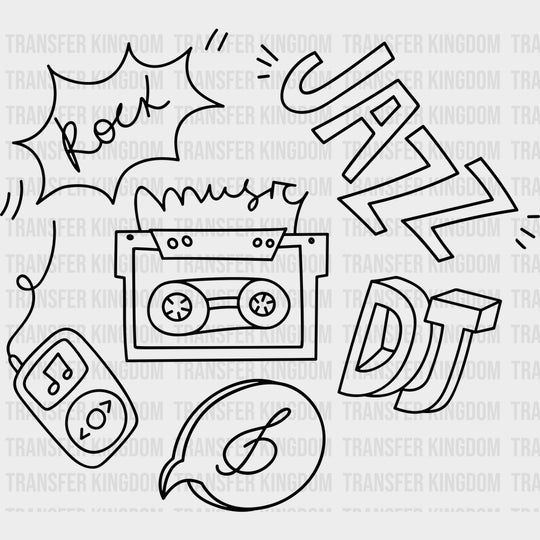 Rock Jazz DJ - Music DTF Transfers - Adult Unisex - S & M (10’’) / Dark Color Design (See Imaging)