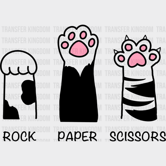 Rock Paper Scissors B&W - Cats DTF Transfer Adult Unisex - S & M (10’’) / Dark Color Design (See Imaging)