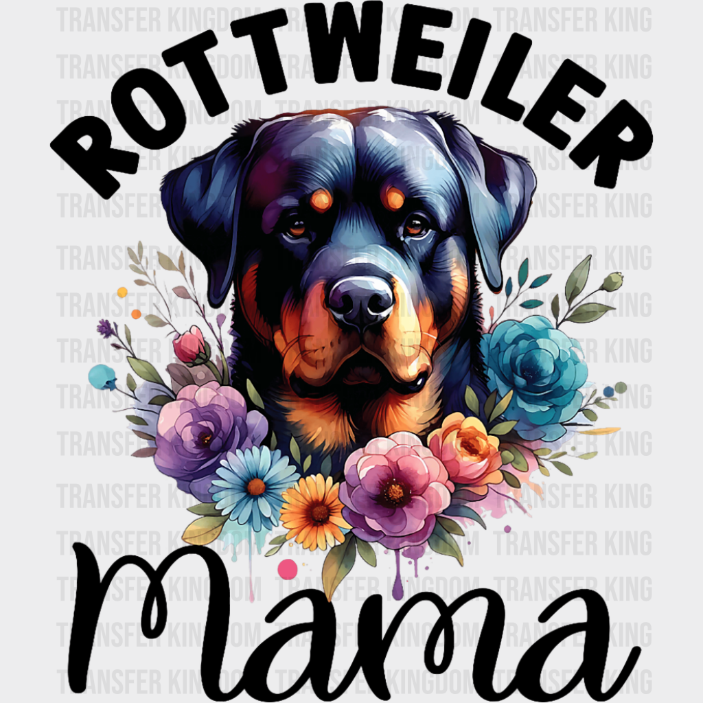 Rottweiler Mama Flowers - Dogs DTF Transfer Adult Unisex - S & M (10’’) / Dark Color Design (See Imaging)