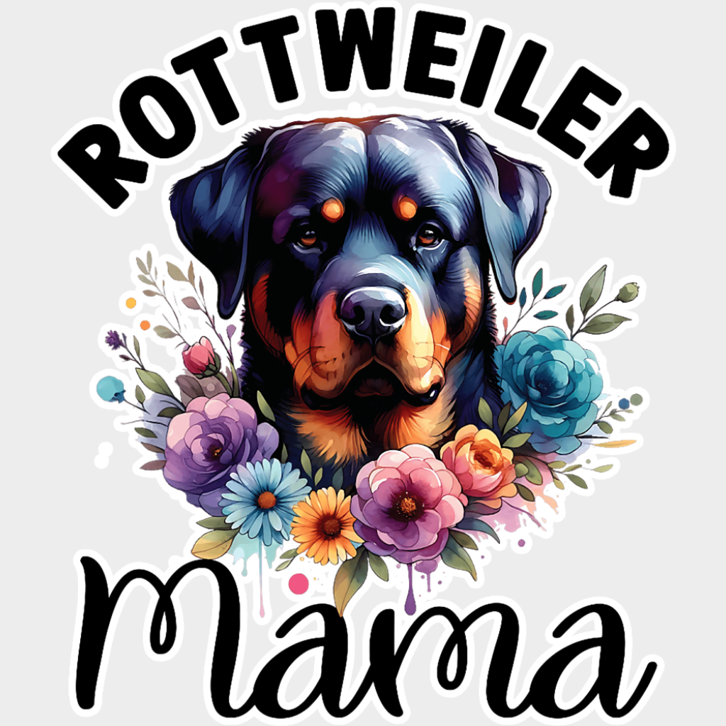 Rottweiler Mama Flowers - Dogs DTF Transfer Adult Unisex - S & M (10’’) / Light Color Design (See Imaging)