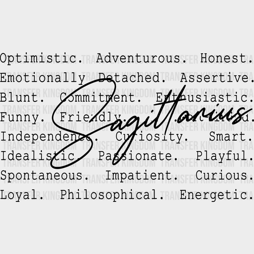 Sagittarius B&W - Zodiacs & Horoscopes DTF Transfers - Adult Unisex - S & M (10’’) / Dark Color Design (See Imaging)