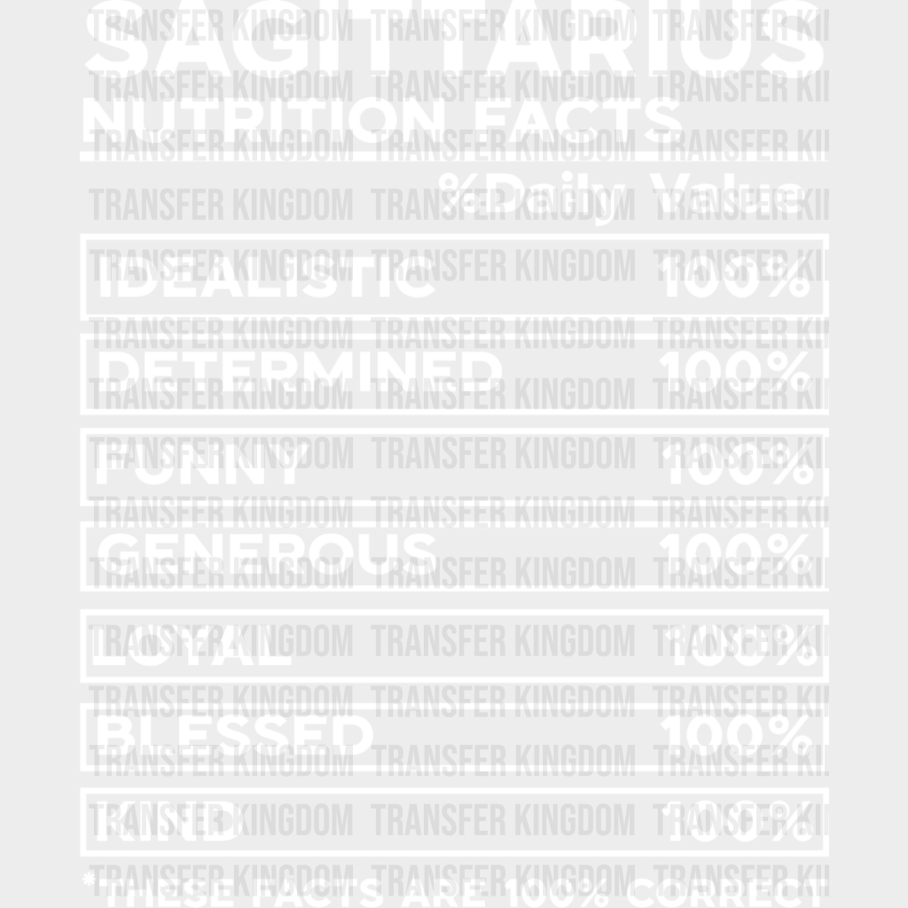 Sagittarius Nutrition Facts - Zodiac & Horoscopes Dtf Heat Transfer Unisex S M (10’’) / Light