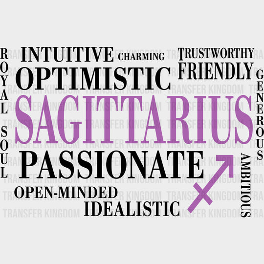 Sagittarius Qualities Pink Horizontal - Zodiacs & Horoscopes DTF Transfers - Adult Unisex - S & M (10’’) / Dark Color