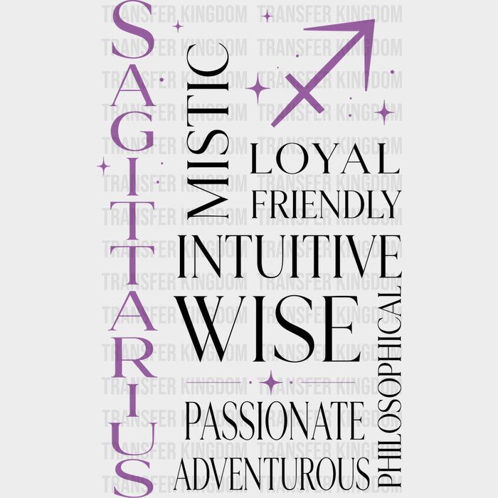 Sagittarius Qualities, Purple - Zodiacs & Horoscopes DTF Transfers
