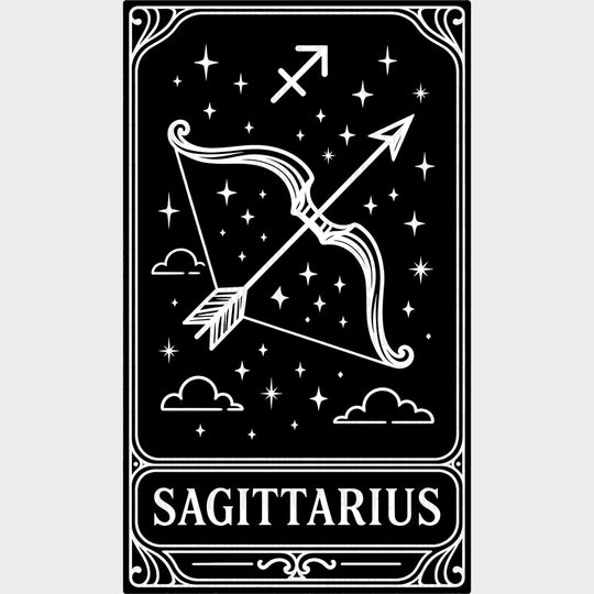 Sagittarius Tarot Card - Zodiacs & Horoscopes DTF Transfers - Adult Unisex - S & M (10’’) / Dark Color Design (See