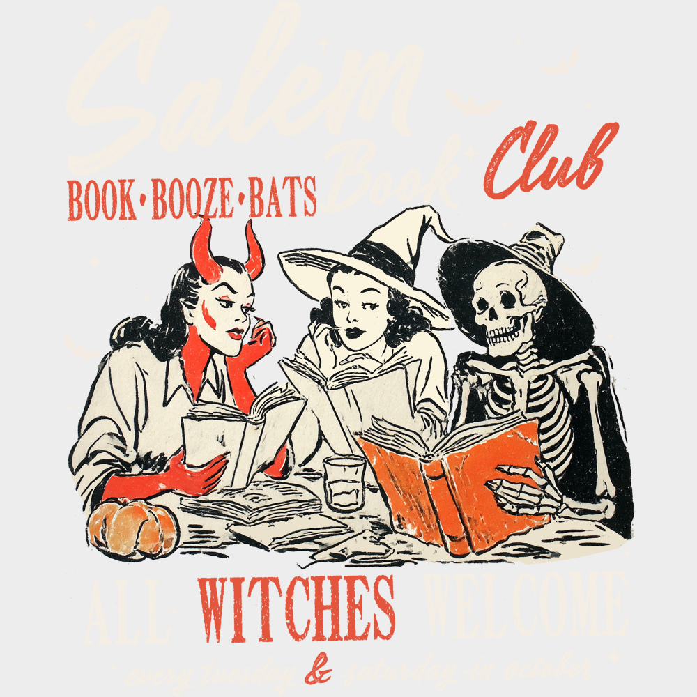Salem Book Club All Witches Welcome - Halloween DTF Transfer Adult Unisex - S & M (10’’) / Light Color Design (See
