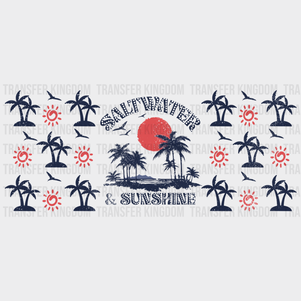 Saltwater & Sunshine Blue & Red - Summer Cup Wrap UV Sticker Permanent UV DTF Decal UVDTF