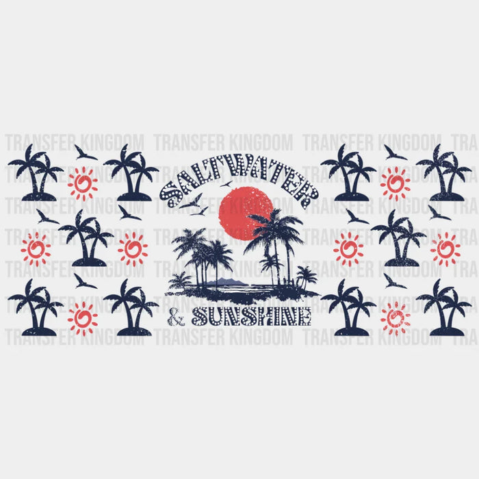 Saltwater & Sunshine, Blue & Red - Summer Cup Wrap UV Sticker Permanent UV DTF Decal