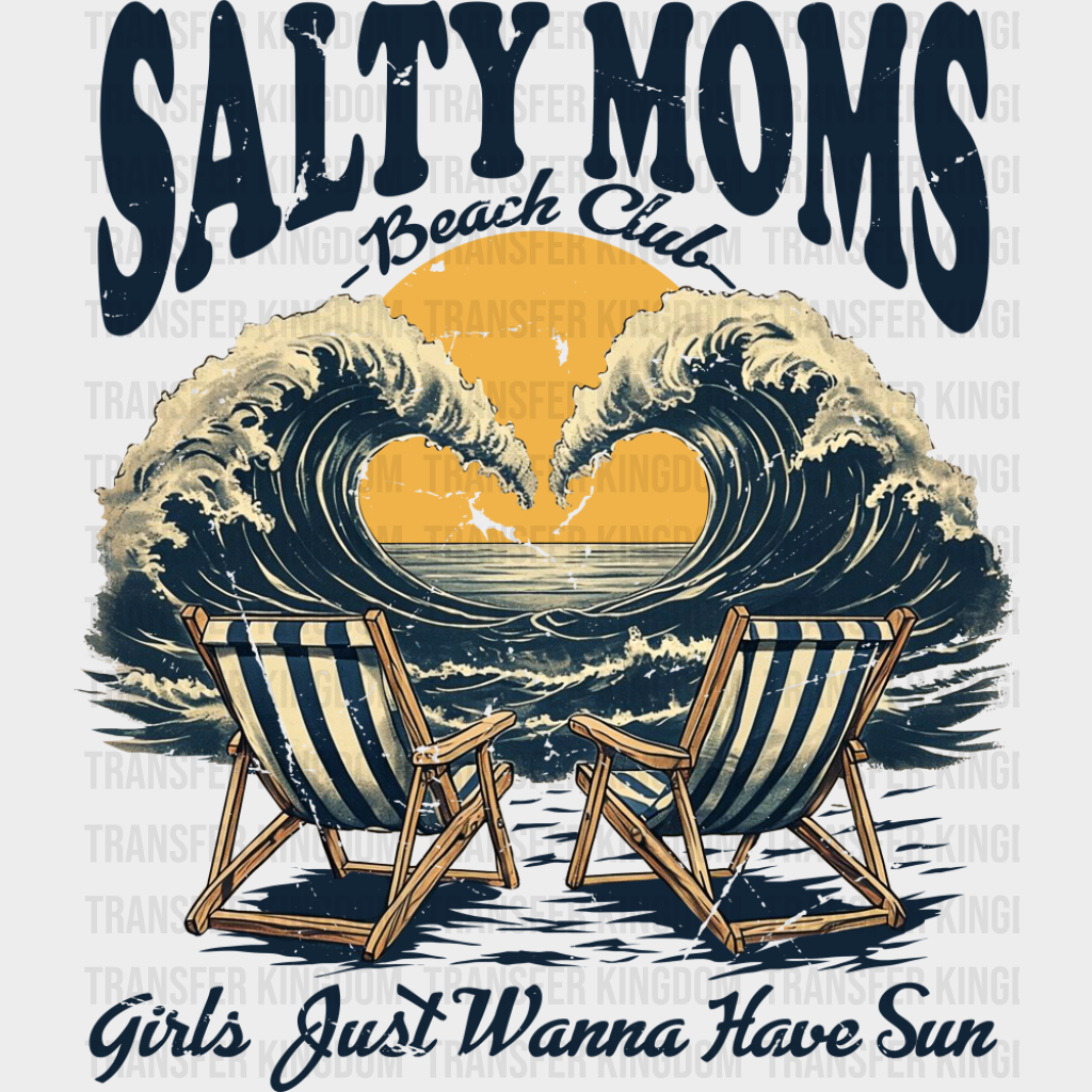Salty Moms Beach Club Waves - Summer DTF Transfer Adult Unisex - S & M (10’’) / Dark Color Design (See Imaging)