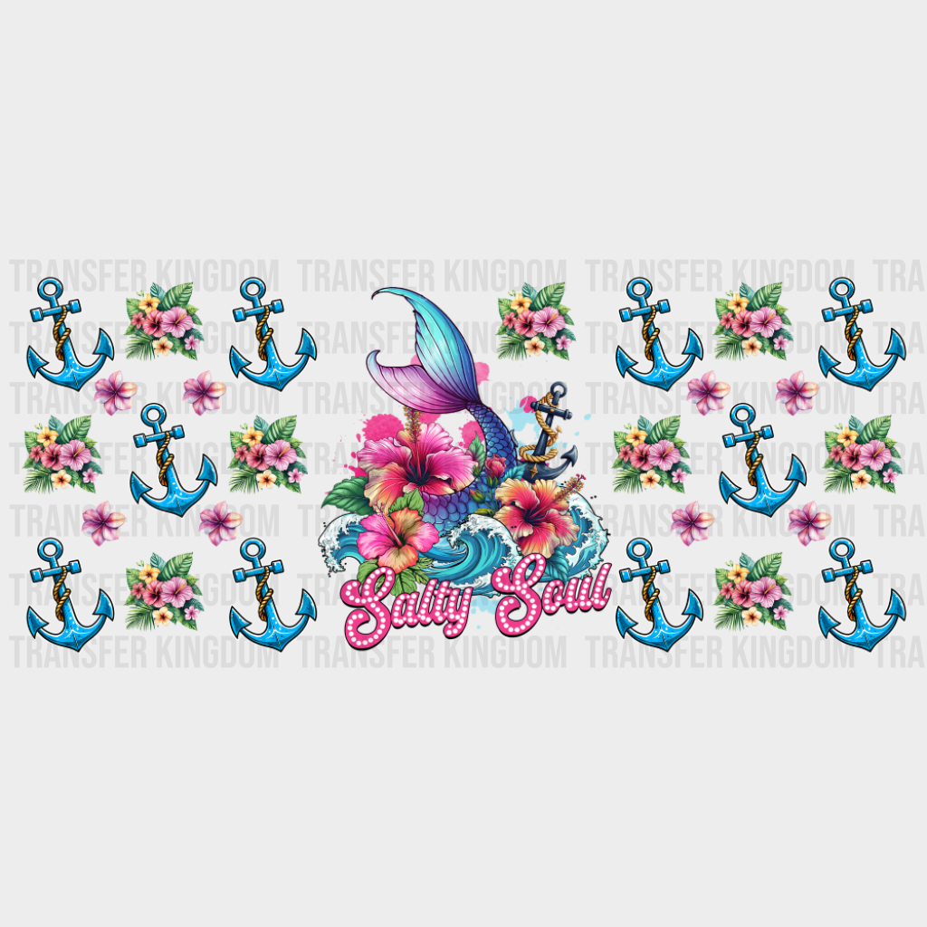 Salty Soul Anchors & Flowers - Summer Cup Wrap UV Sticker Permanent UV DTF Decal UVDTF