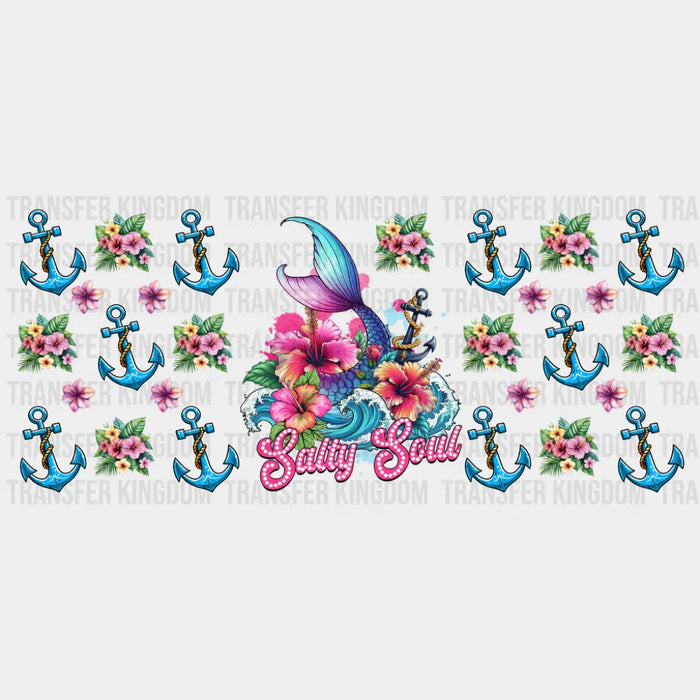 Salty Soul, Anchors & Flowers - Summer Cup Wrap UV Sticker Permanent UV DTF Decal
