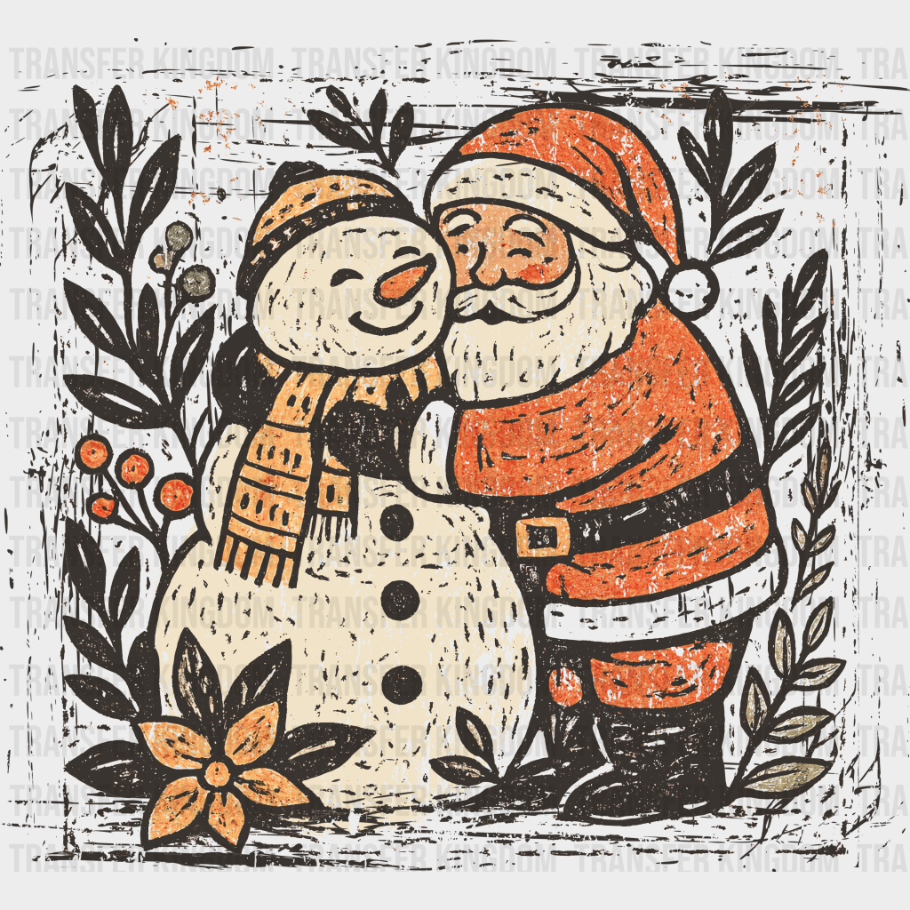 Santa And Snowman Hugging - Christmas DTF Transfer Adult Unisex - S & M (10’’) / Dark Color Design (See Imaging)