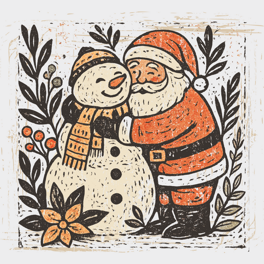 Santa And Snowman Hugging - Christmas DTF Transfer Adult Unisex - S & M (10’’) / Light Color Design (See Imaging)