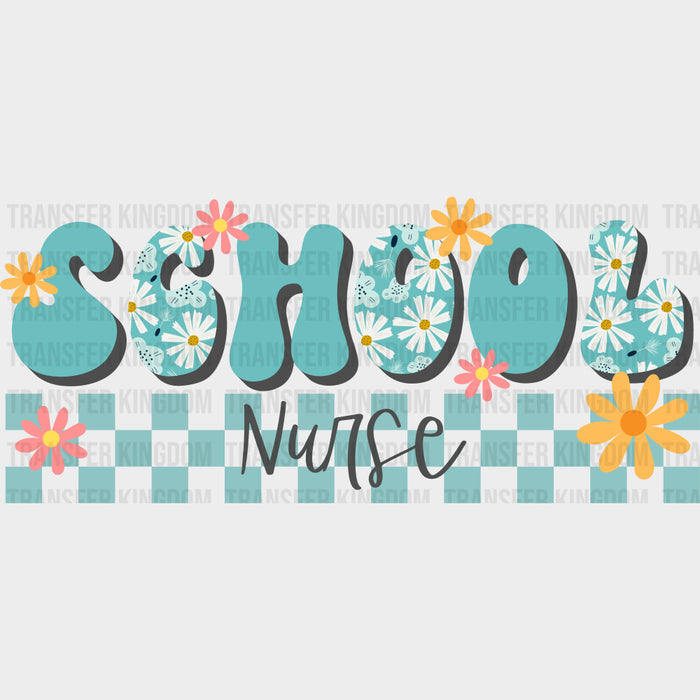 School Nurse, Blue Checkered Design - School Nurse DTF Transfers