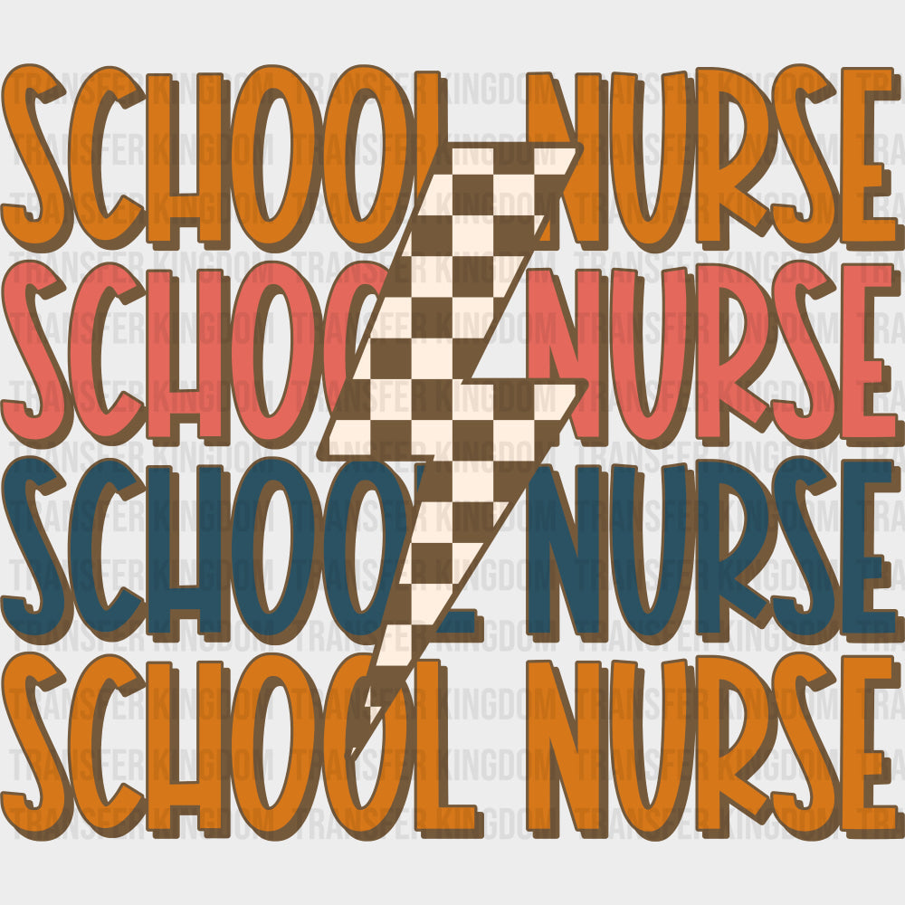 School Nurse, Checkered Lightning Bolt - School Nurse DTF Transfers transfer-kingdom