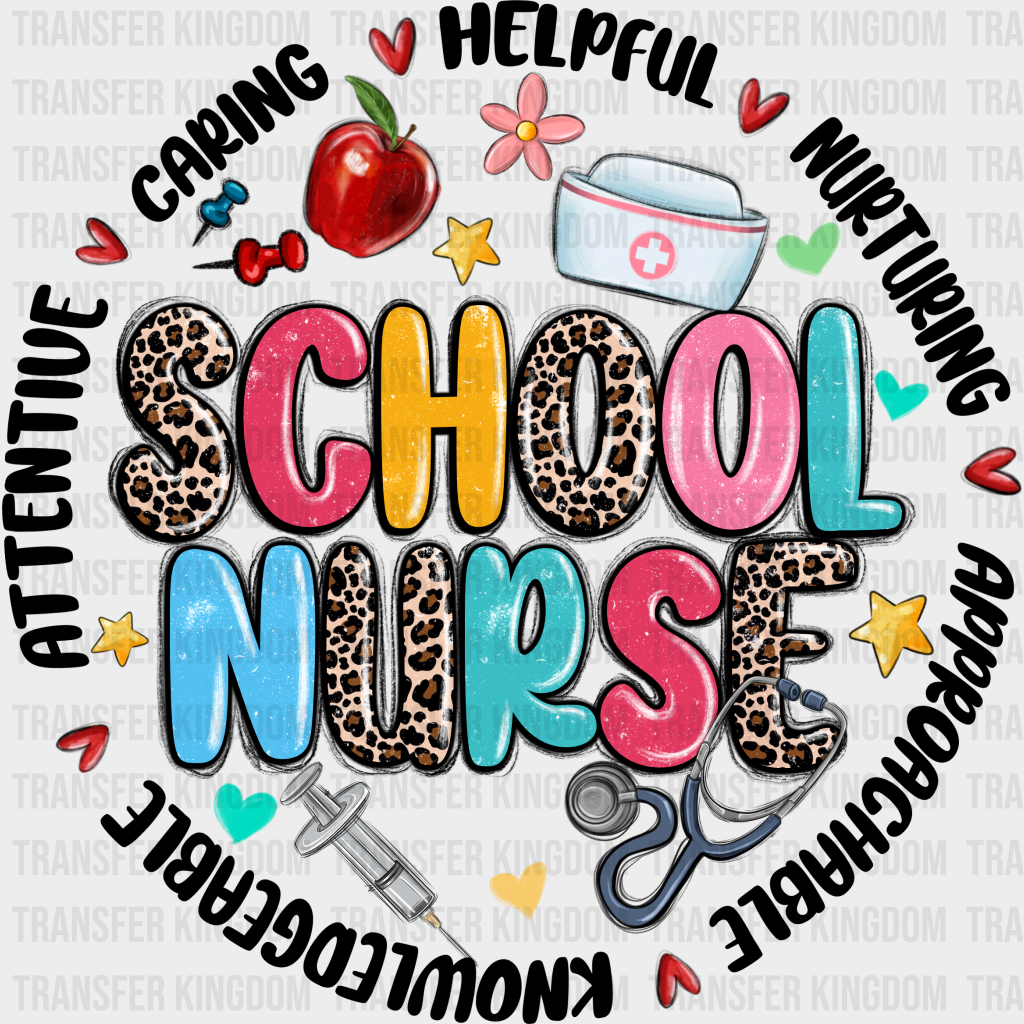 School Nurse Leopard Circle Design - Dtf Transfers Unisex S & M (10’’) / Dark Color See Imaging