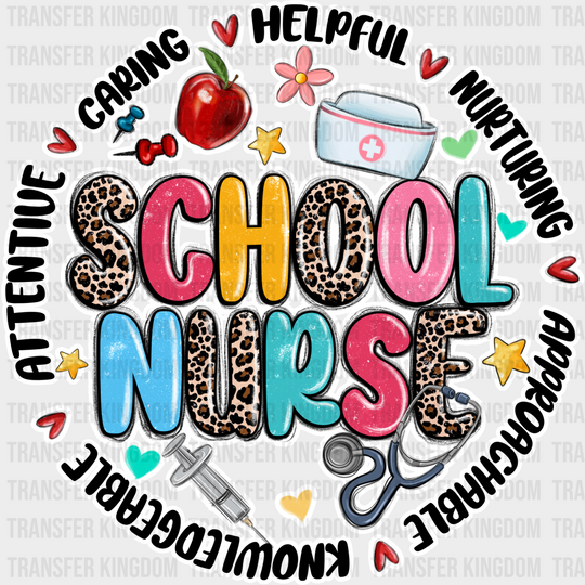 School Nurse Leopard Circle Design - Dtf Transfers Unisex S & M (10’’) / Light Color See Imaging