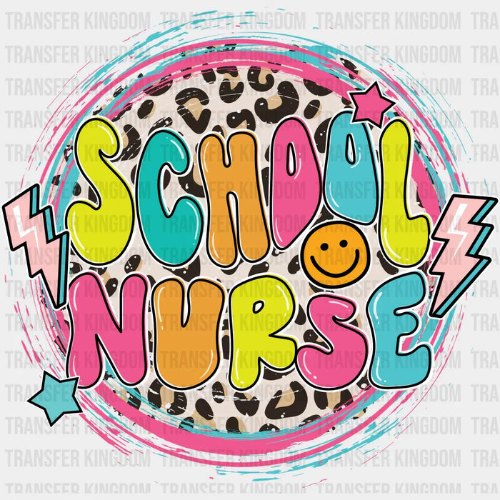 School Nurse Lightning Circle Leopard Colorful Design - School Nurse DTF Transfers