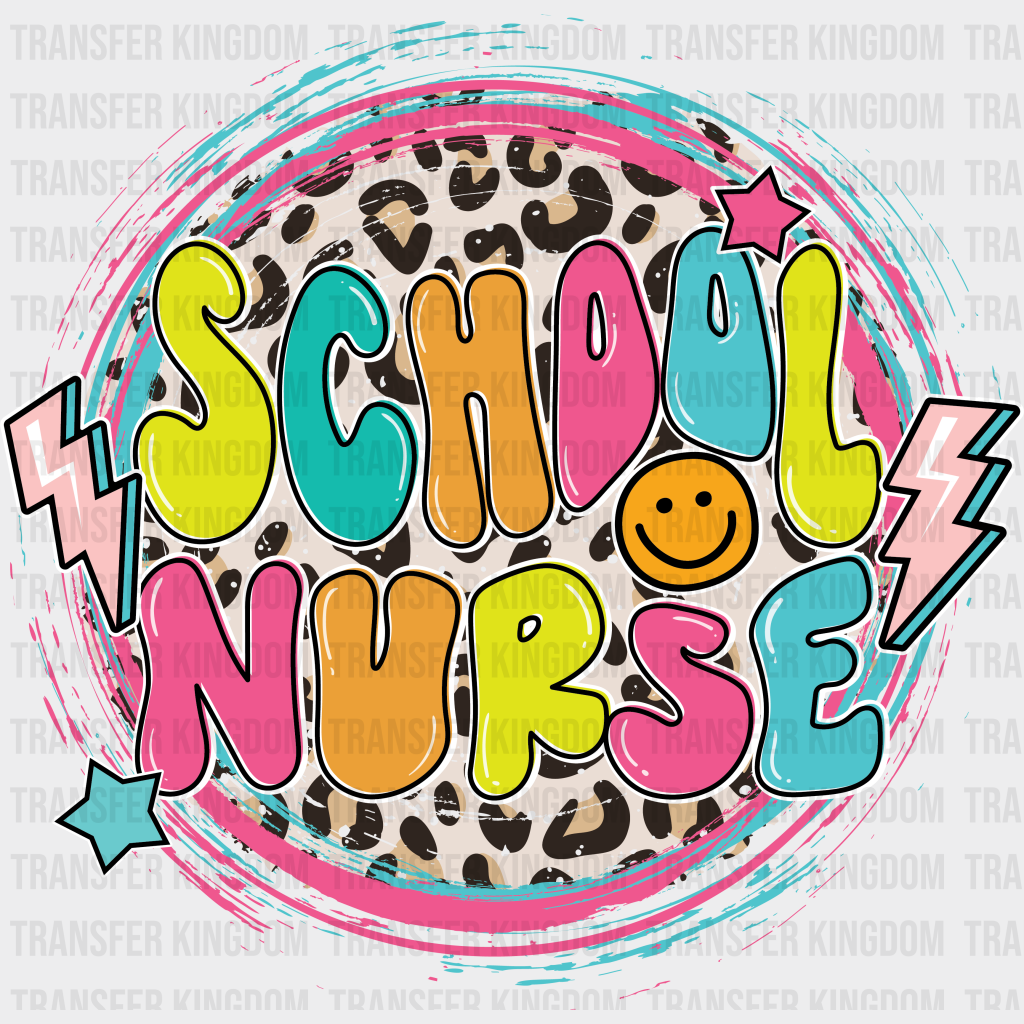 School Nurse Lightning Circle Leopard Design - Dtf Transfers