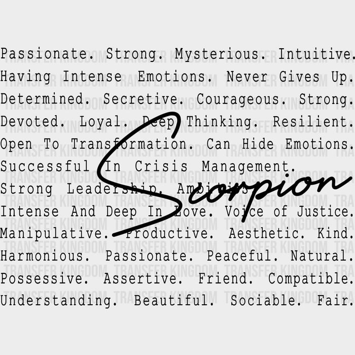 Scorpion B&W - Zodiacs & Horoscopes DTF Transfers