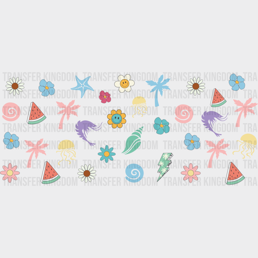 Sea Life & Trees & Flowers - Summer Cup Wrap UV Sticker Permanent UV DTF Decal UVDTF