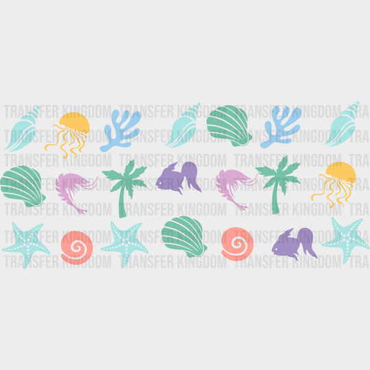 Seashells And Starfishes - Summer Cup Wrap Uv Sticker Permanent Dtf Decal