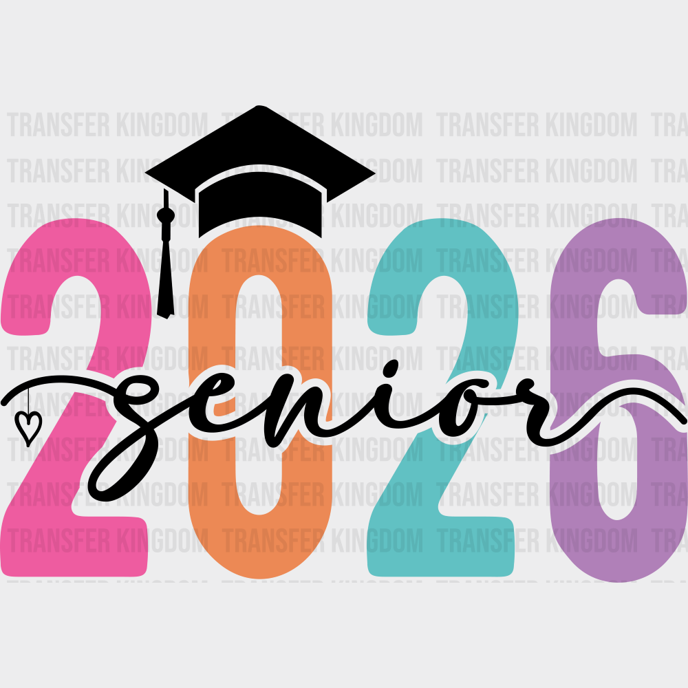 Senior 2026 B&W Cap - Graduation DTF Transfer Adult Unisex - S & M (10’’) / Dark Color Design (See Imaging)