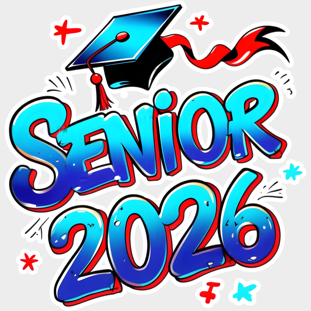 Senior 2026 Blue & Red - Graduation DTF Transfer Adult Unisex - S & M (10’’) / Light Color Design (See Imaging)