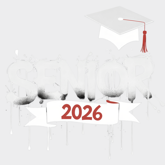 Senior 2026 Drippy Design B&W - Graduation DTF Transfer Adult Unisex - S & M (10’’) / Light Color Design (See Imaging)