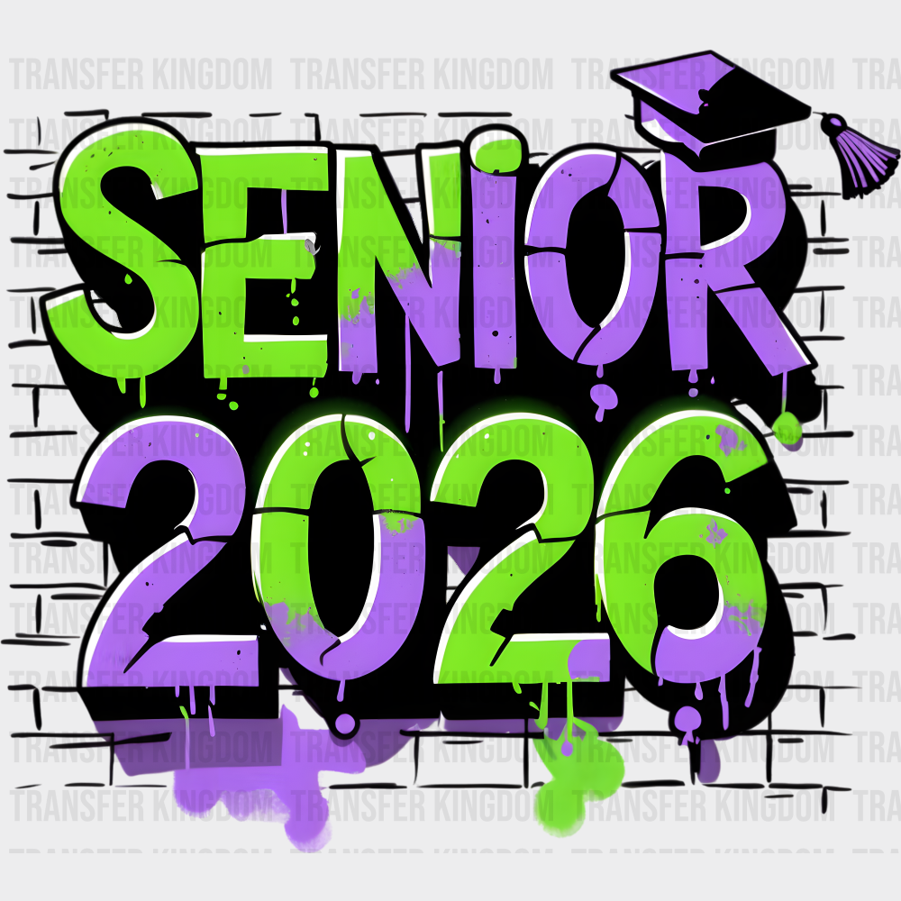 Senior 2026 Green And Purple - Graduation DTF Transfer Adult Unisex - S & M (10’’) / Dark Color Design (See Imaging)
