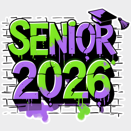 Senior 2026 Green And Purple - Graduation DTF Transfer Adult Unisex - S & M (10’’) / Light Color Design (See Imaging)