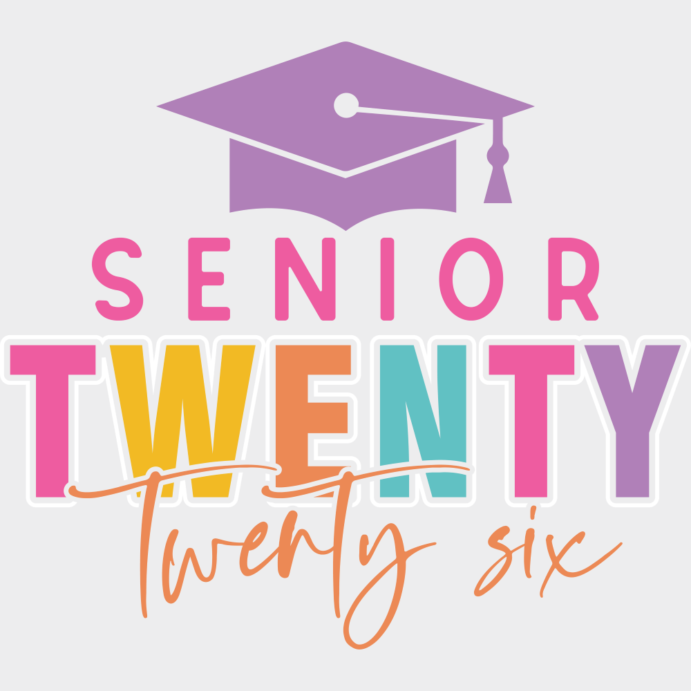 Senior Twenty Twenty Six Pink Cap - Graduation DTF Transfer Adult Unisex - S & M (10’’) / Light Color Design (See