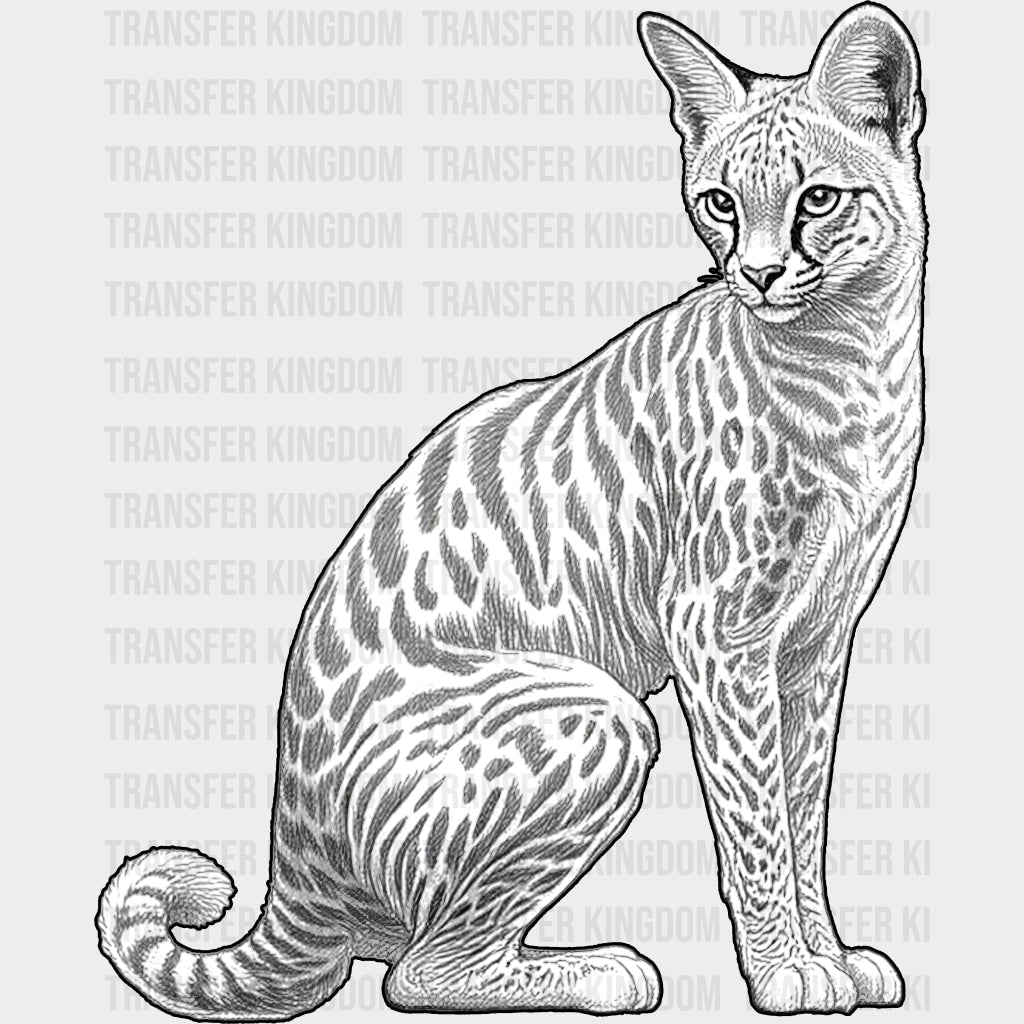 Serval Cat B&W - Animals DTF Transfers - Adult Unisex - S & M (10’’) / Dark Color Design (See Imaging)