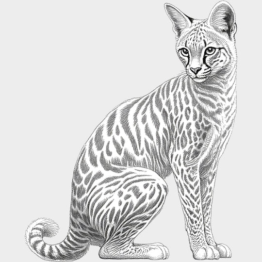 Serval Cat B&W - Animals DTF Transfers - Adult Unisex - S & M (10’’) / Light Color Design (See Imaging)