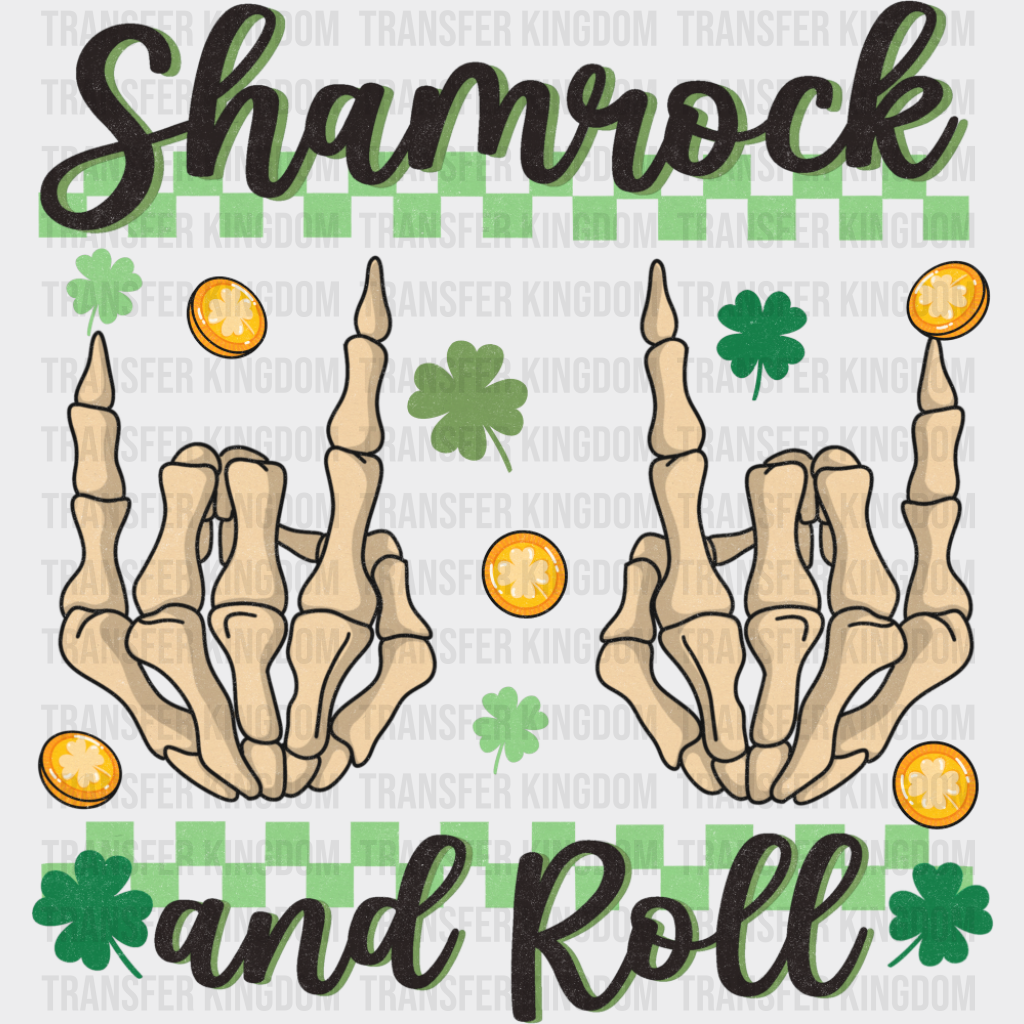 Shamrock And Roll Skeleton Design - St. Patrick’s Day DTF Transfer Adult Unisex - S & M (10’’) / Dark Color Design (See