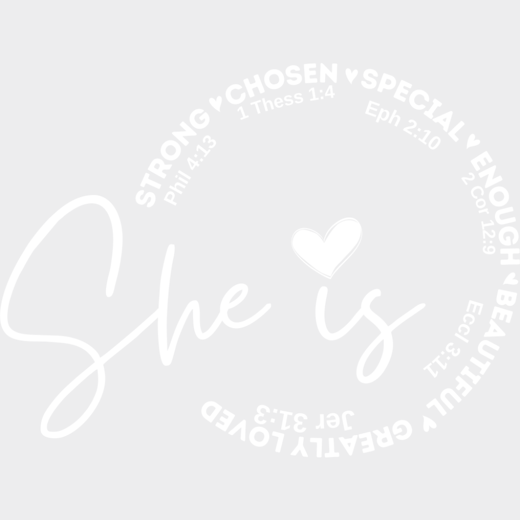 She Is - Christianity DTF Transfer Adult Unisex - S & M (10’’) / Light Color Design (See Imaging)
