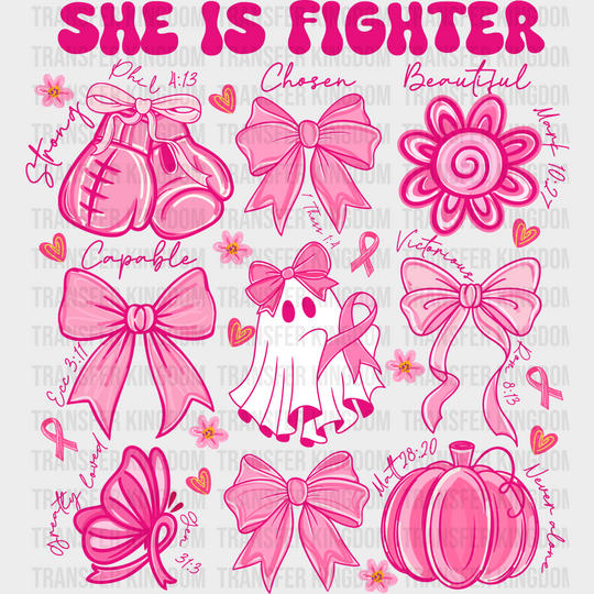 She Is Fighter Cute Ghost Breast Cancer Awareness DTF Transfer