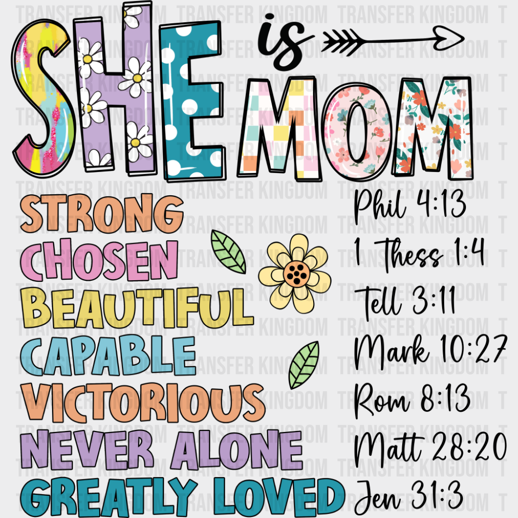 She Is Mom - Mother’s Day DTF Transfer Adult Unisex - S & M (10’’) / Dark Color Design (See Imaging)