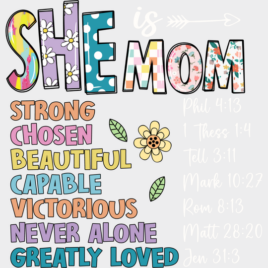 She Is Mom - Mother’s Day DTF Transfer Adult Unisex - S & M (10’’) / Light Color Design (See Imaging)