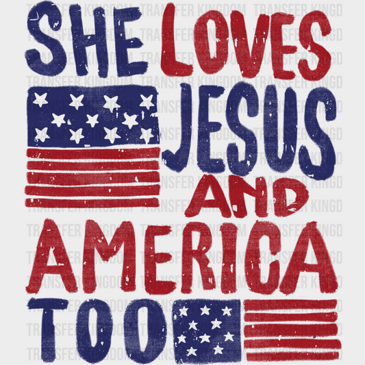 She Loves Jesus And America Too Red & Blue - 4th Of July DTF Transfer
