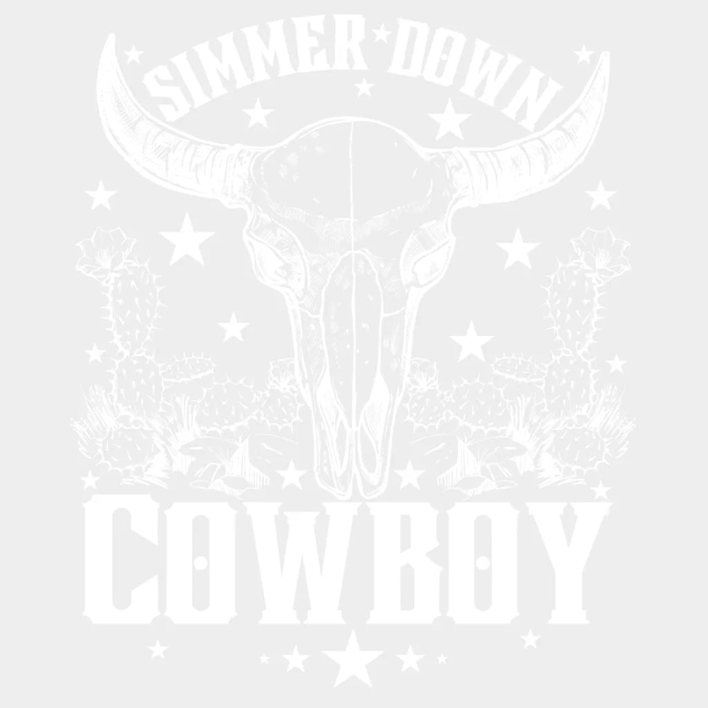 Simmer Down Cowboy Bull Skull Design - Dtf Heat Transfer