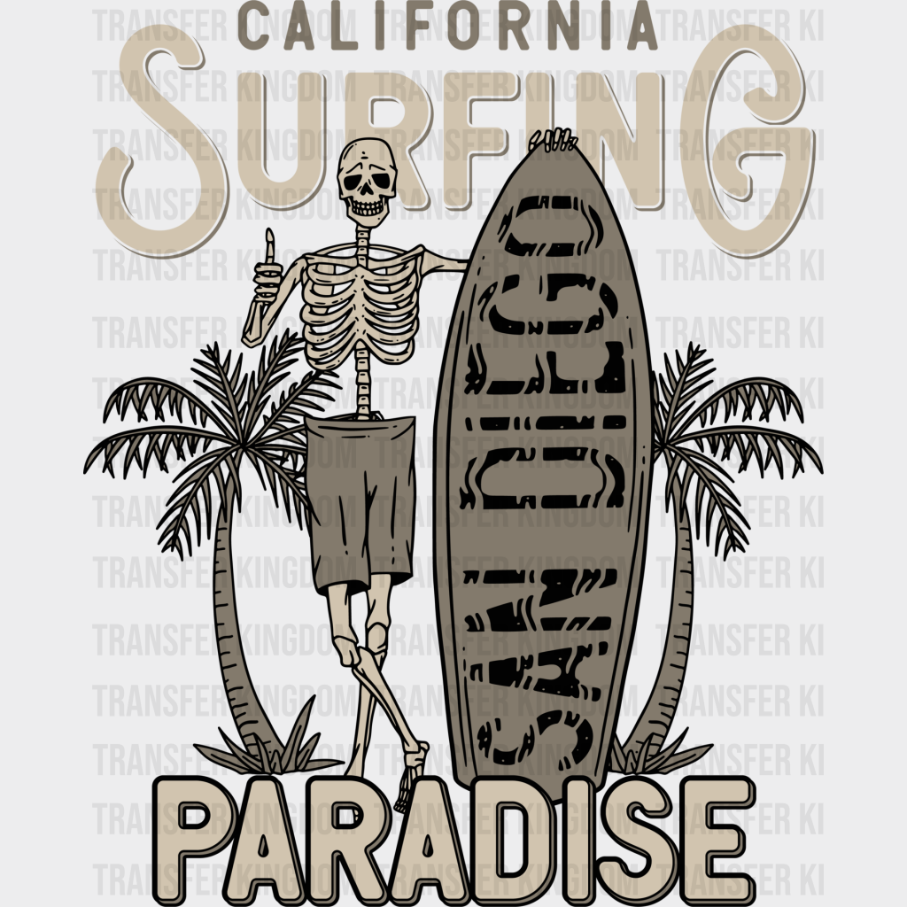 Skeleton California Surfing Paradise - Dtf Heat Transfer