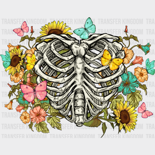 Skeleton Flowers Butterfly Design - Iron On Dtf Transfer