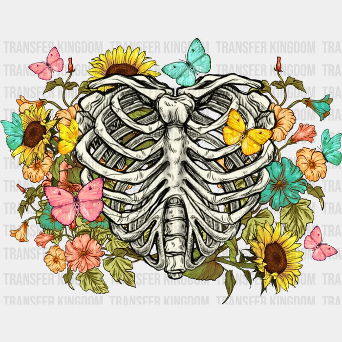 Skeleton Flowers Butterfly Design - Skeleton Iron On DTF Transfer